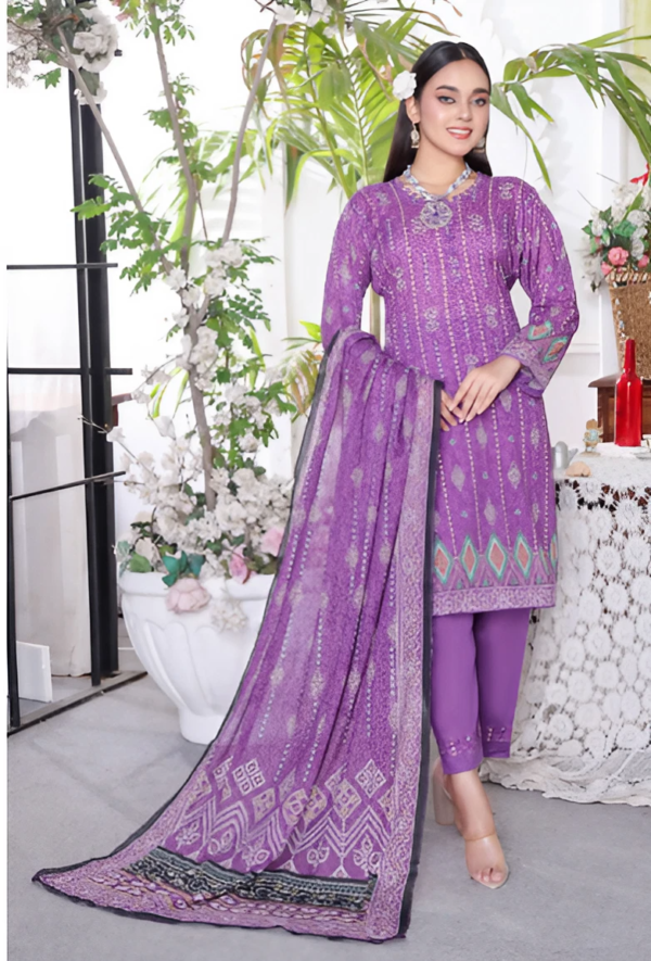 Sarina 3 Piece Lawn Suit (Unstitched) Purple Edition