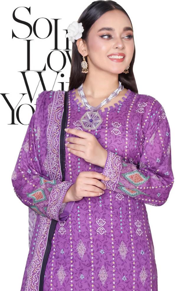 Sarina 3 Piece Lawn Suit (Unstitched) Purple Edition